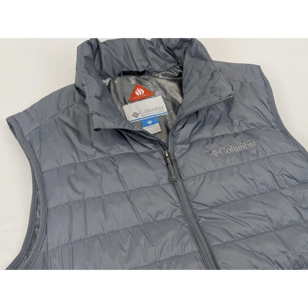 Columbia Omni Heat Puffer‎ Vest Mens LG Gray Full Zip Quilted Winter Outdoor